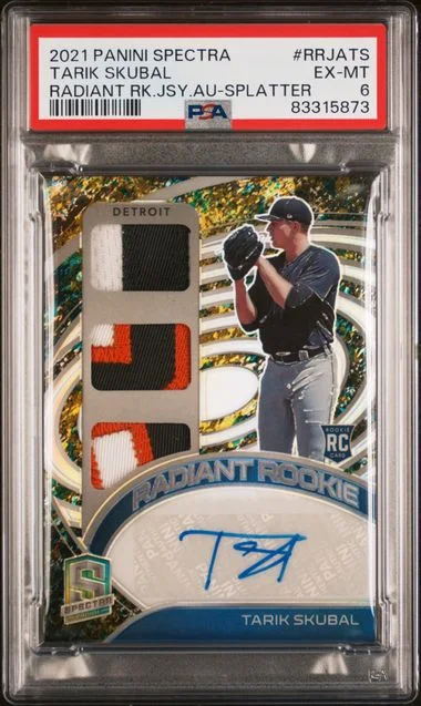 2021 Panini Spectra Tarik Skubal Radiant Jersey Autographs Splatter #RRJATS card image
