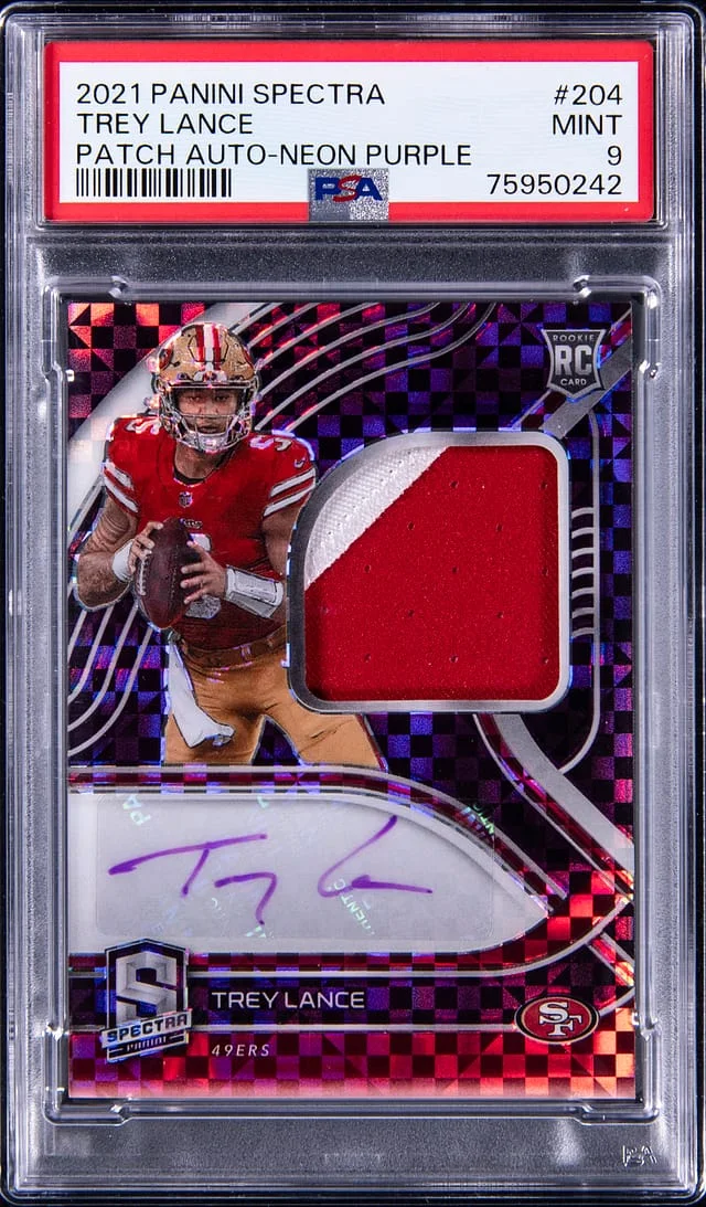 2021 Panini Spectra Trey Lance Patch Autograph-Neon Purple #204 card image