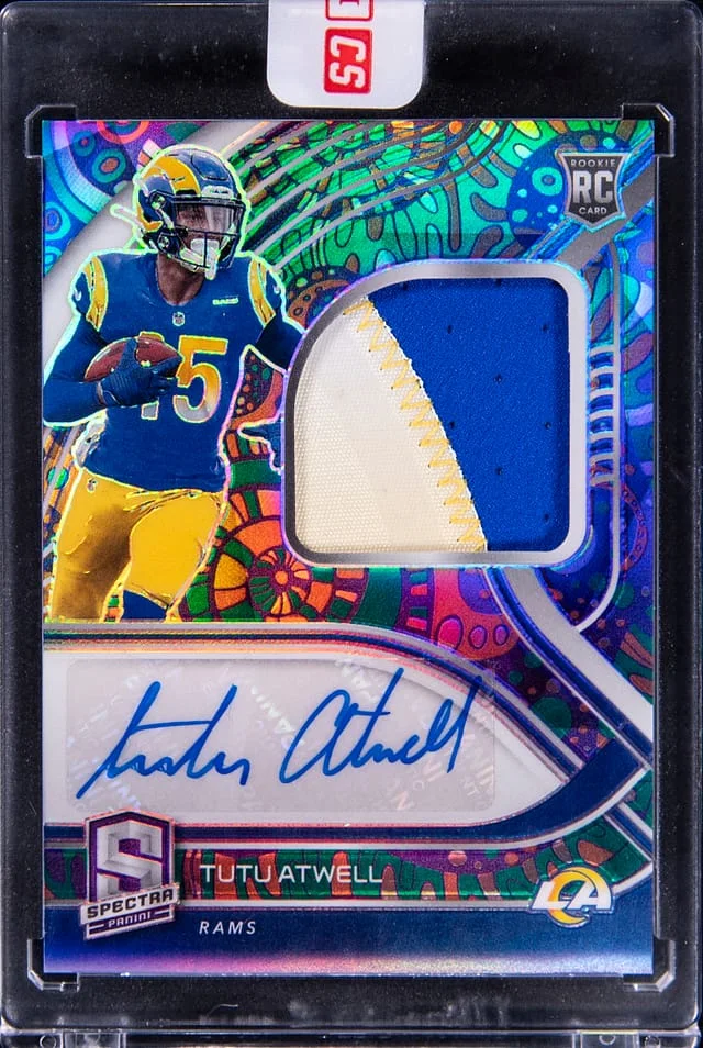 2021 Panini Spectra Tutu Atwell Patch Autograph Psychadelic #222 card image