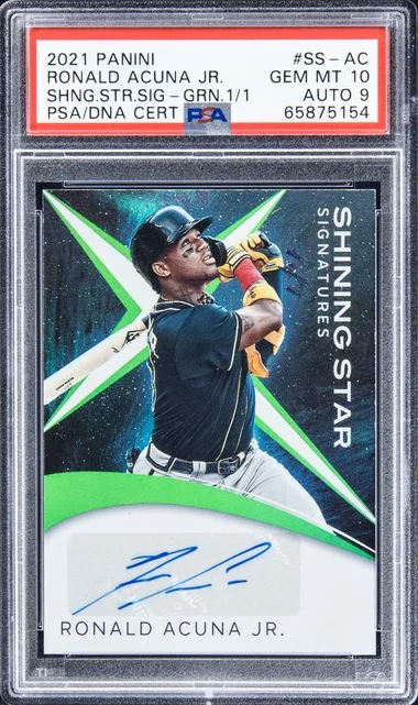 2021 Panini Ssac Ronald Acuna Jr. Shining Star Signatures Green #1/1 card image