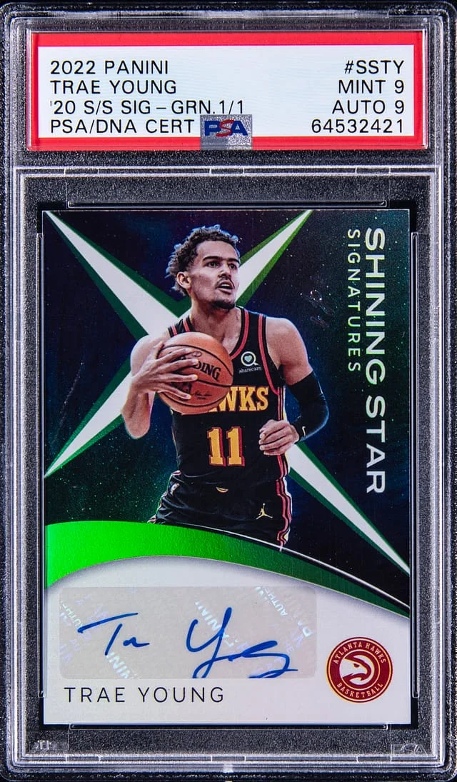 2021 Panini Trae Young (#44927) Shining Star Signatures Green 1/1 #SSTY card image