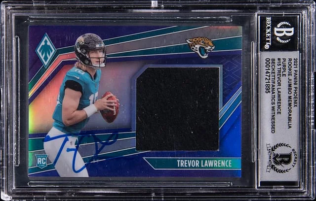 2021 Panini Trevor Lawrence Phoenix Jumbo Memorabilia Purple #15 card image