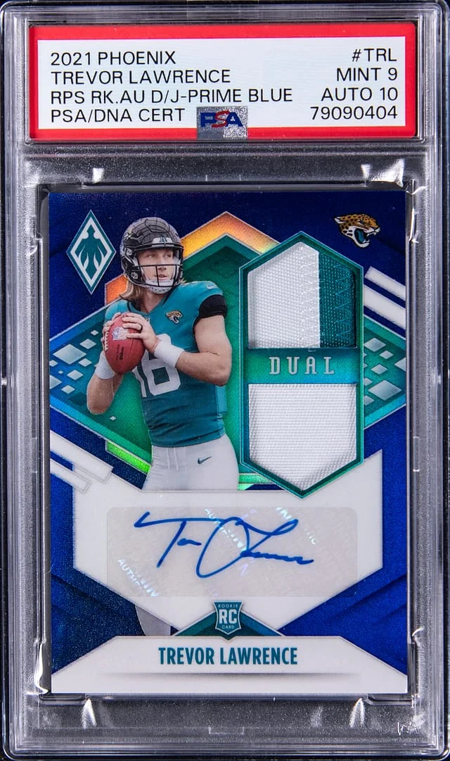2021 Panini Trevor Lawrence Phoenix RPS Autograph Dual Jersey Prime Blue #RAD-TRL card image