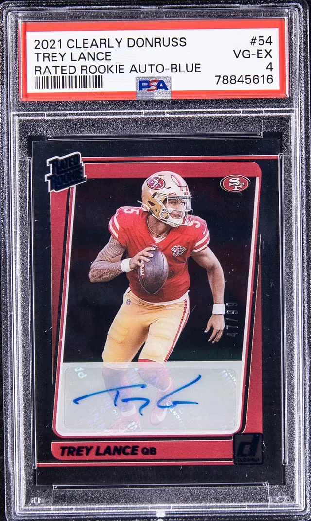 2021 Panini Trey Lance Clearly Donruss Rated Autographs Blue #54 card image