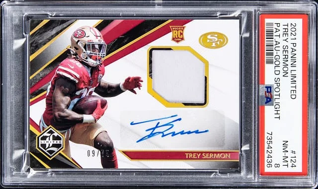 2021 Panini Trey Sermon Limited Patch Autographs Gold Spotlight #124 card image
