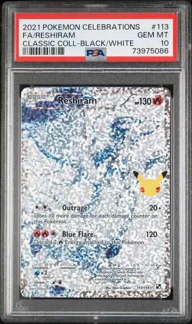 2021 Pokemon Celebrations Classic Collection Black & White Full Art Reshiram #113 card image