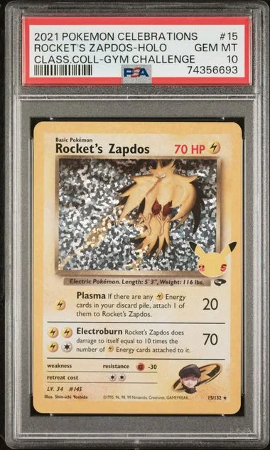 2021 Pokemon Celebrations Classic Collection Gym Challenge Rare Holofoil Rocket's Zapdos #15 card image