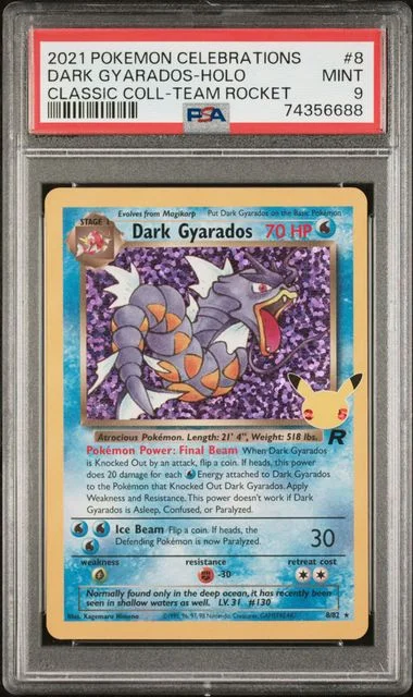 2021 Pokemon Celebrations Classic Collection Team Rocket Rare Holofoil Dark Gyarados #8 card image