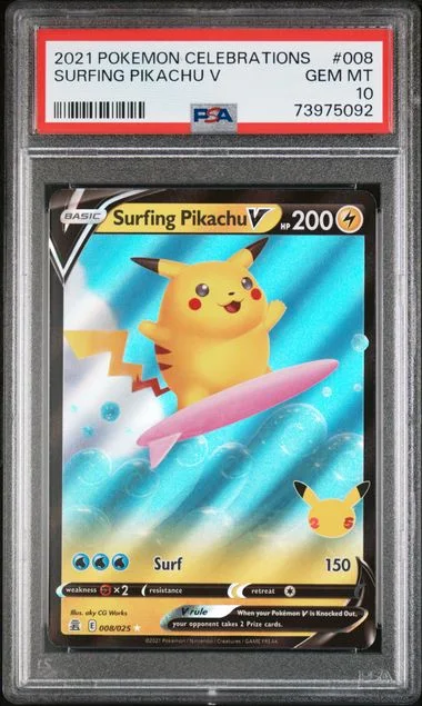 2021 Pokemon Celebrations Full Art Rare Holofoil Surfing Pikachu V #008 card image