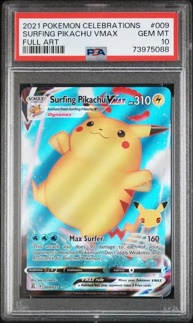 2021 Pokemon Celebrations Full Art Rare Holofoil Surfing Pikachu VMAX #009 card image