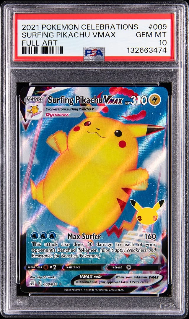 2021 Pokemon Celebrations Full Art Surfing Pikachu VMAX #009 card image