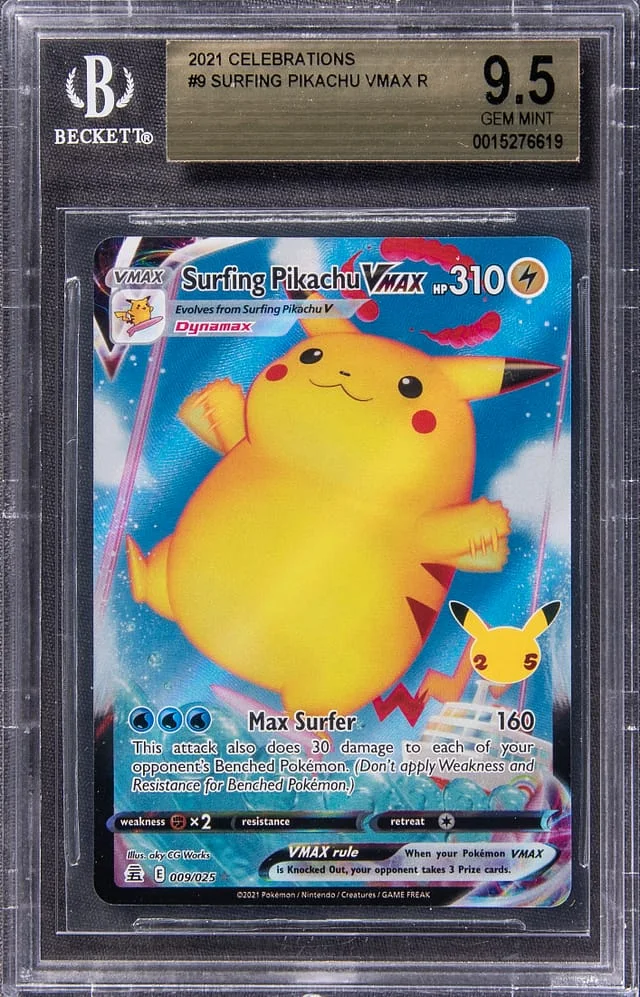 2021 Pokemon Celebrations Rare Holofoil Surfing Pikachu #9 card image