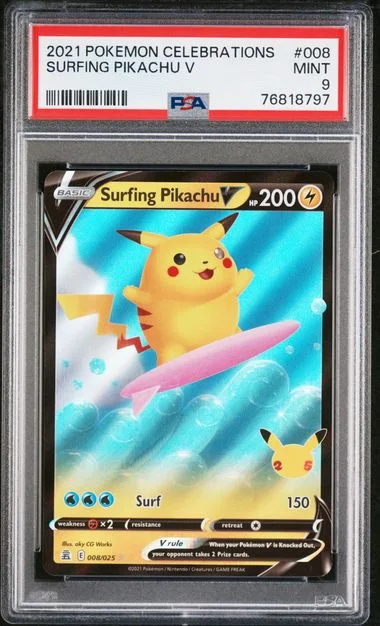 2021 Pokemon Celebrations Surfing Pikachu V #008 card image