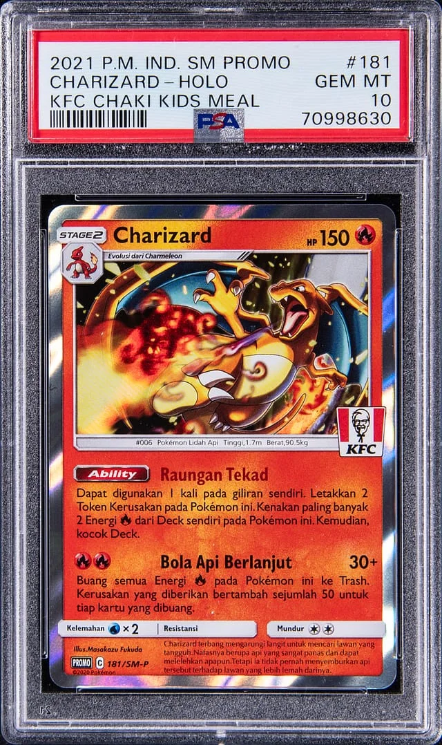 2021 Pokemon Indonesia Sun & Moon Promo KFC Chaki Kids Meal Holofoil Charizard #181 card image