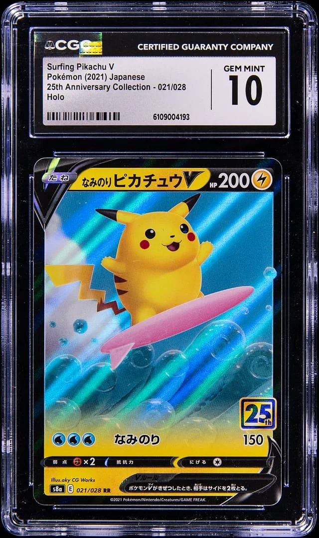 2021 Pokemon Japanese 25th Anniversary Collection Holo Surfing Pikachu V #021 card image