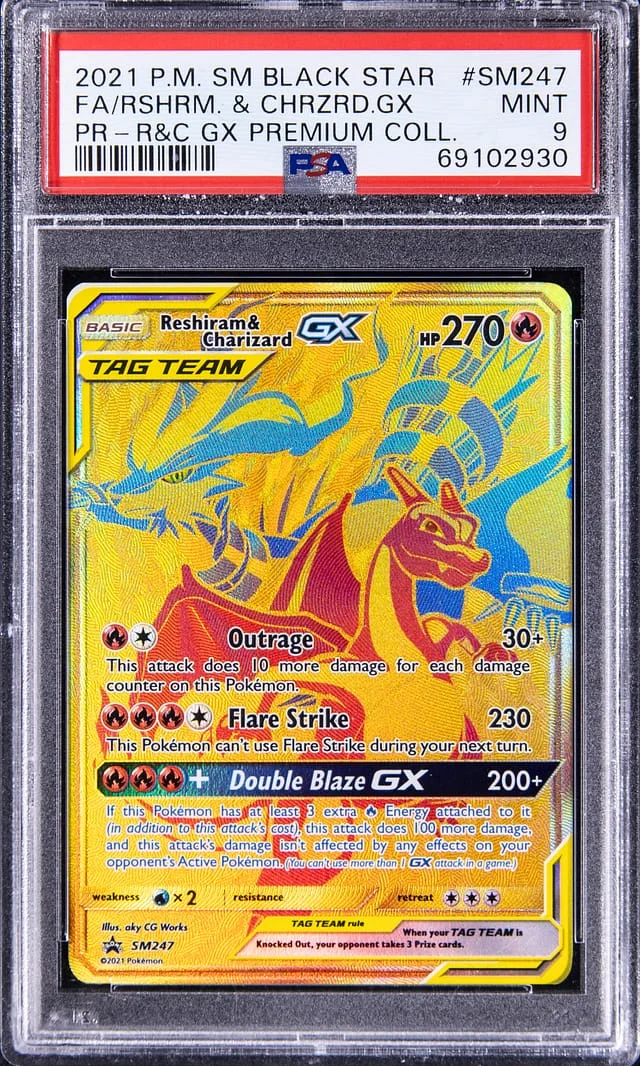 2021 Pokemon Shining Moments Black Star Promo R&C GX Premium Collection Full Art Reshiram & Charizard GX #SM247 card image