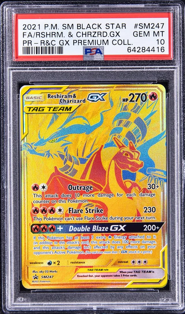 2021 Pokemon SM Black Star Promo Reshiram & Charizard GX Premium Collection Ful Art Holofoil Reshiram & Charizard GX #SM247 card image