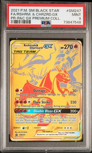 2021 Pokemon SM Black Star Promo Reshiram & Charizard GX Premium Collection Full Art Reshiram & Charizard GX #SM247 card image