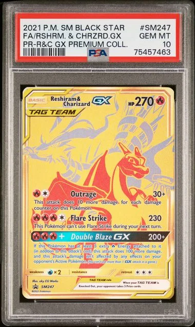 2021 Pokemon Sm Black Star Promo Reshiram & Charizard Gx Premium Collection Full Art/Reshiram & Charizard Gx #Sm247 card image