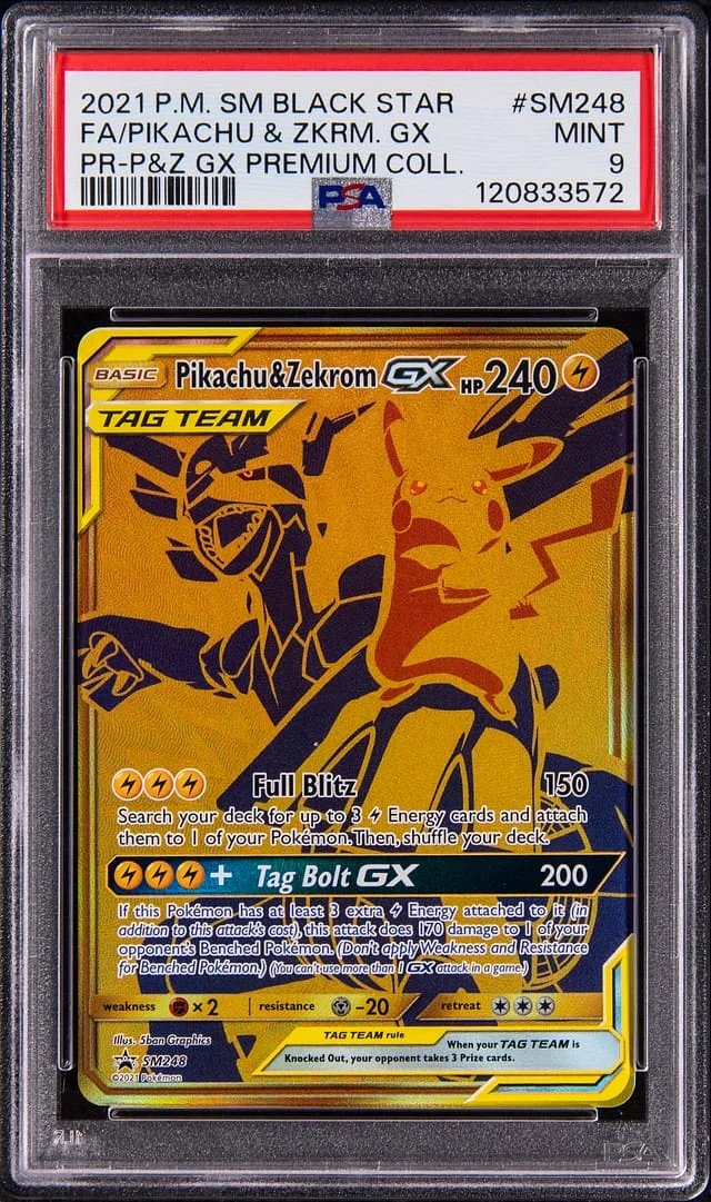 2021 Pokemon Sun & Moon Black Star Promo P & Z GX Premium Collection FA Pikachu & Zekrom GX #SM248 card image