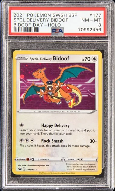 2021 Pokemon Sword and Shield Black Star Promo Bidoof Day Holofoil Special Delivery Bidoof #177 card image