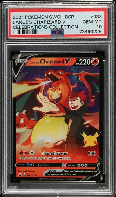 2021 Pokemon Sword and Shield Black Star Promo Celebrations Collection Lance's Charizard V #133 card image