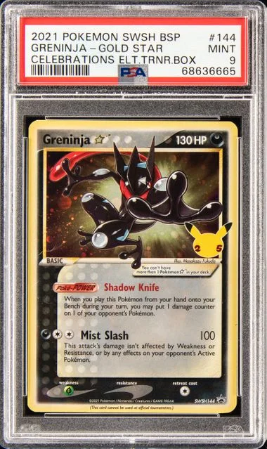 2021 Pokemon Sword and Shield Black Star Promo Celebrations Elite Trainer Box Greninja Gold Star #144 card image