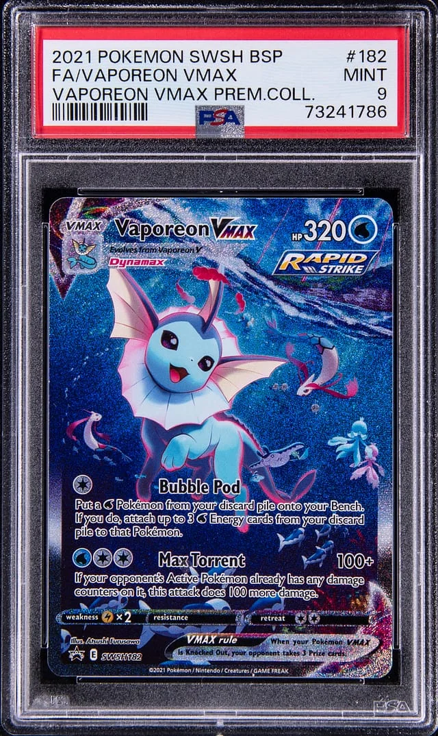2021 Pokemon Sword and Shield Black Star Promo Vaporeon Vmax Premium Collection Full Art Vaporeon Vmax #182 card image