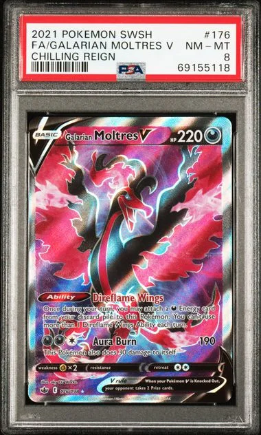 2021 Pokemon Sword and Shield Chilling Reign Full Art Galarian Moltres V #176 card image