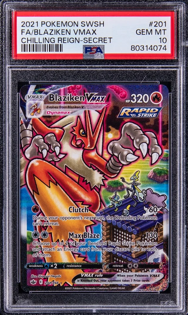 2021 Pokemon Sword and Shield Chilling Reign Secret Full Art Blaziken VMAX #201 card image