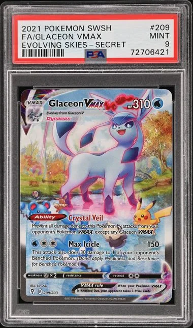 2021 Pokemon Sword and Shield Evolving Skies Secret Rare Full Art Glaceon VMAX #209 card image