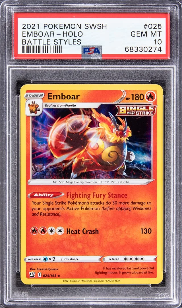 2021 Pokemon Sword & Shield Battle Styles Rare Holofoil Emboar #025 card image