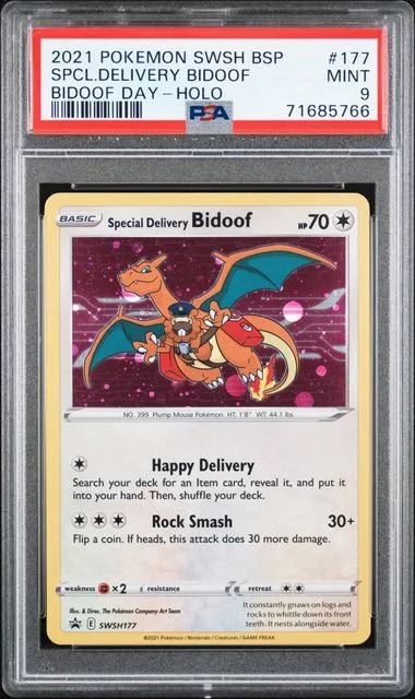 2021 Pokemon Sword & Shield Black Star Promo Bidoof Day Holofoil Special Delivery Bidoof #177 card image