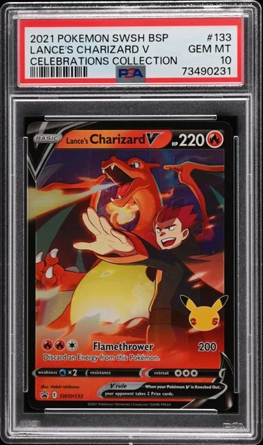 2021 Pokemon Sword & Shield Black Star Promo Celebrations Collection Lance's Charizard V #133 card image