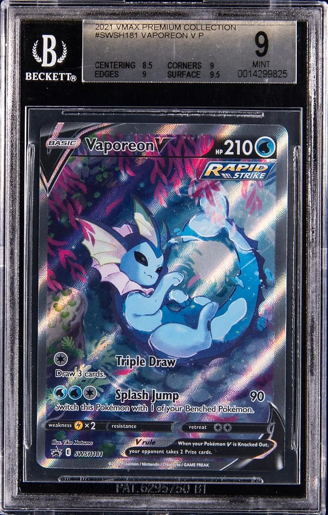 2021 Pokemon Sword & Shield Black Star Promo Vaporeon VMAX Premium Collection Full Art Vaporeon V #SWSH181 card image