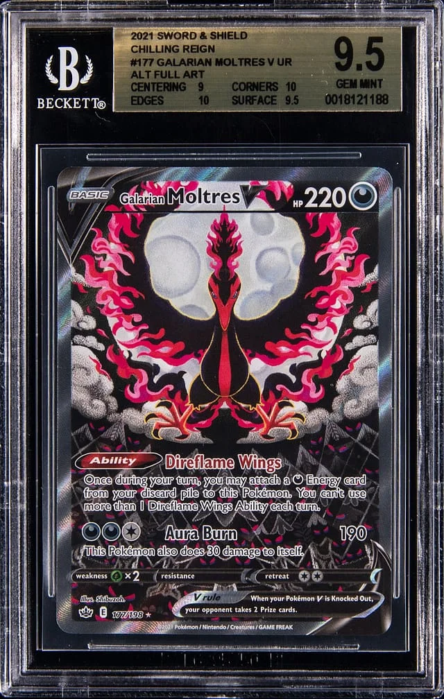 2021 Pokemon Sword & Shield Chilling Reign Alternate Full Art Galarian Moltres V #177 card image