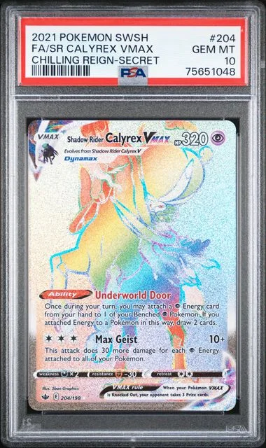 2021 Pokemon Sword & Shield Chilling Reign Full Art Secret Rare Holofoil Shadow Rider Calyrex VMAX #204 card image