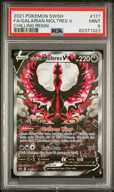 2021 Pokemon Sword & Shield Chilling Reign Full Art/Galarian Moltres V #177 card image