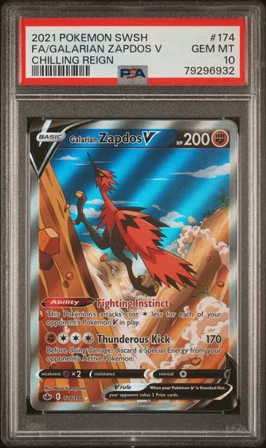 2021 Pokemon Sword & Shield Chilling Reign Full Art/Galarian Zapdos V #174 card image