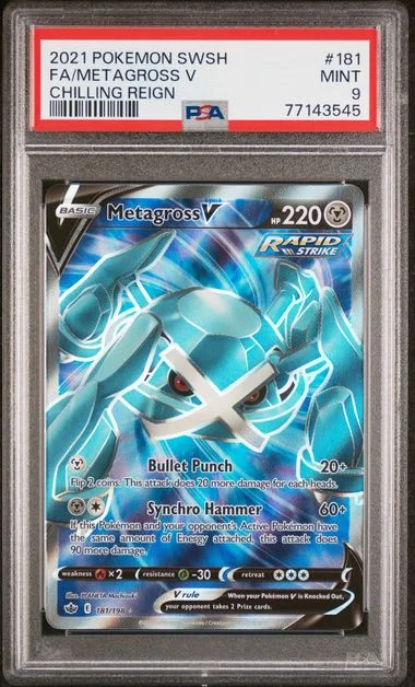 2021 Pokemon Sword & Shield Chilling Reign Full Art/Metagross V #181 card image