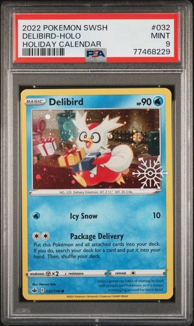 2021 Pokemon Sword & Shield Chilling Reign Holiday Calendar 2022 Delibird-Holo #032 card image