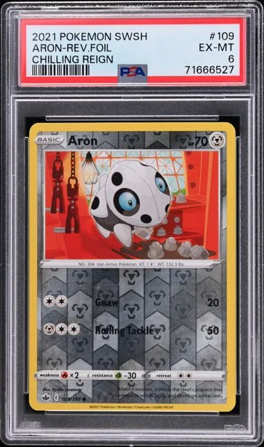 2021 Pokemon Sword & Shield Chilling Reign Reverse Foil Aron #109 card image