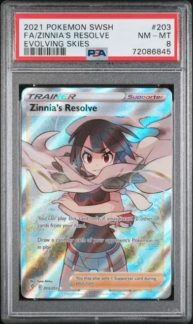 2021 Pokemon Sword & Shield Evolving Skies Full Art Zinnia's Resolve #203 card image