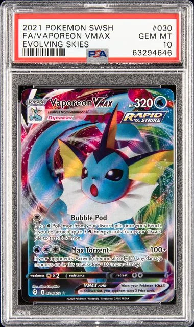 2021 Pokemon Sword & Shield Evolving Skies Full Art/Vaporeon Vmax #030 card image