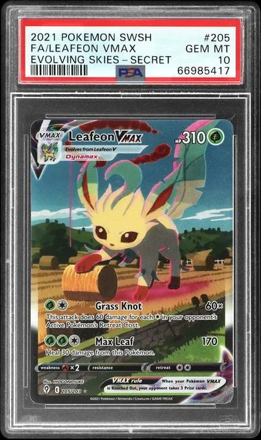 2021 Pokemon Sword & Shield Evolving Skies Secret Full Art Leafeon VMAX #205 card image