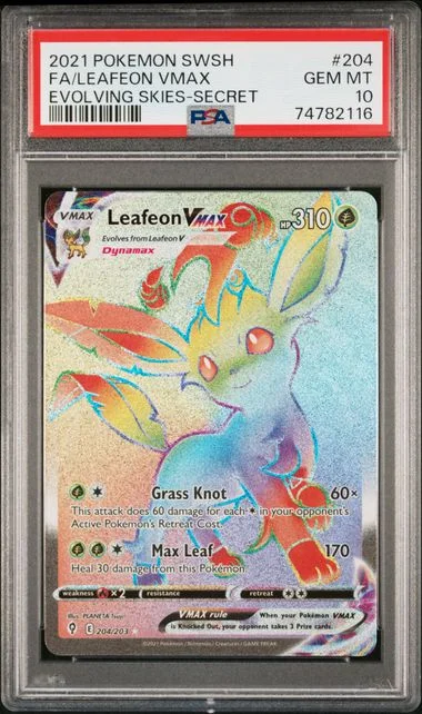 2021 Pokemon Sword & Shield Evolving Skies Secret Full Art Secret Rare Leafeon VMAX #204 card image