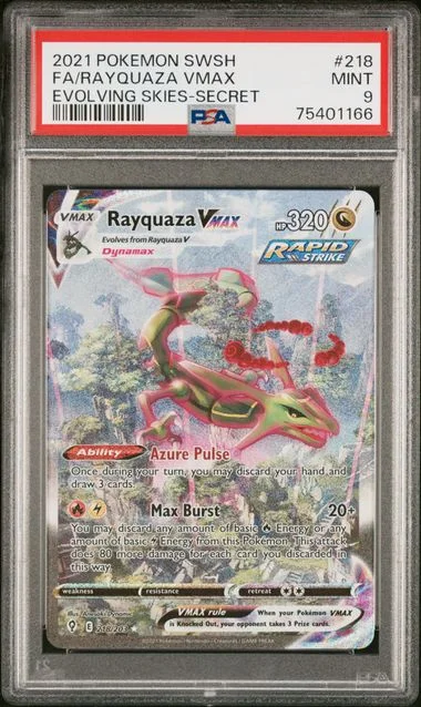 2021 Pokemon Sword & Shield Evolving Skies Secret Full Art/Rayquaza Vmax #218 card image