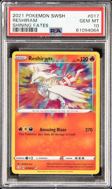 2021 Pokemon Sword & Shield Shining Fates Amazing Rare Holofoil Reshiram #017 card image