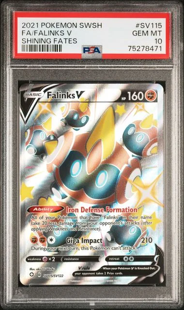 2021 Pokemon Sword & Shield Shining Fates Full Art Shiny Vault Rare Holofoil Falinks V #SV115 card image