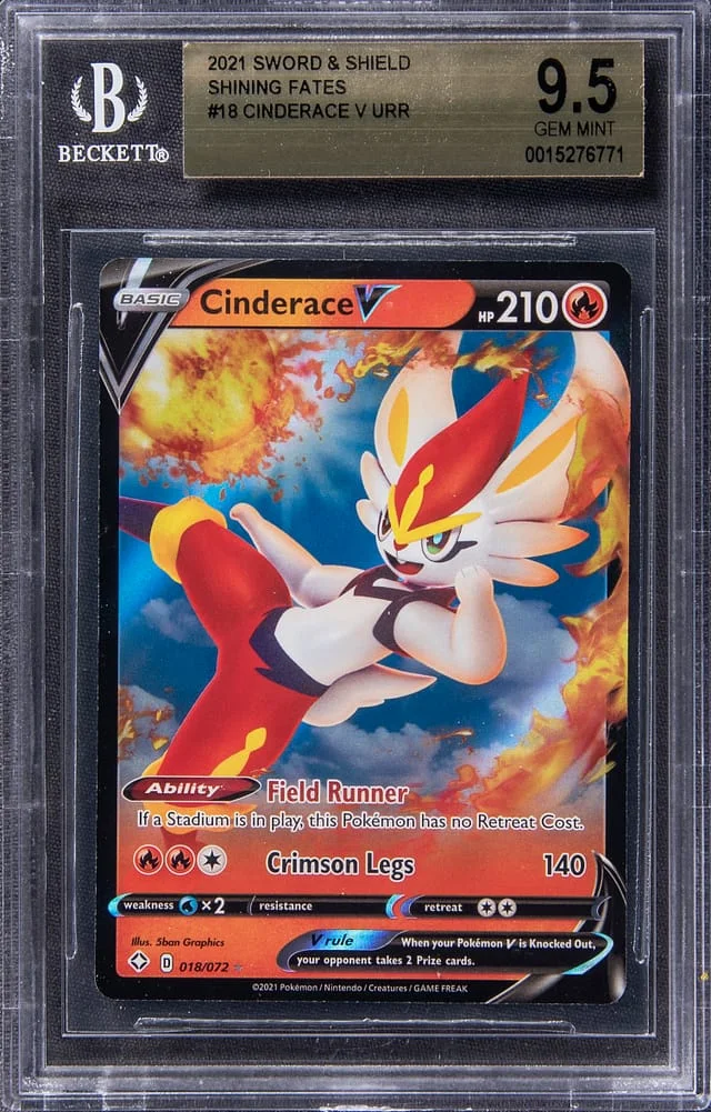 2021 Pokemon Sword & Shield Shining Fates Full Art Ultra Rare Holofoil Cinderace V #18 card image